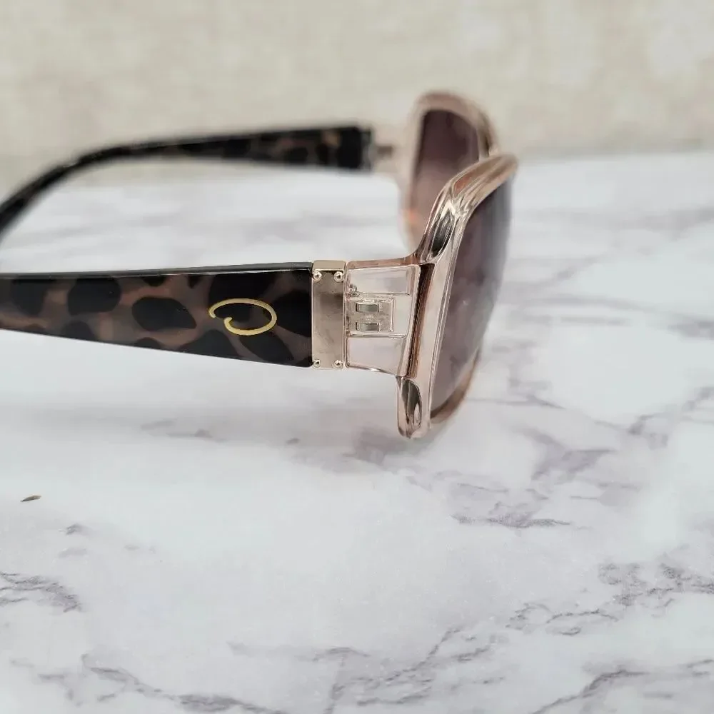 Oscar De La Renta Clear Peachy Pink Frame Sunglasses with Tortoise Arms